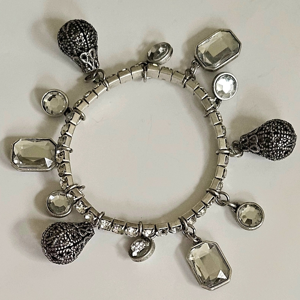 vintage crystal rhinestones stretch bracelet with charms